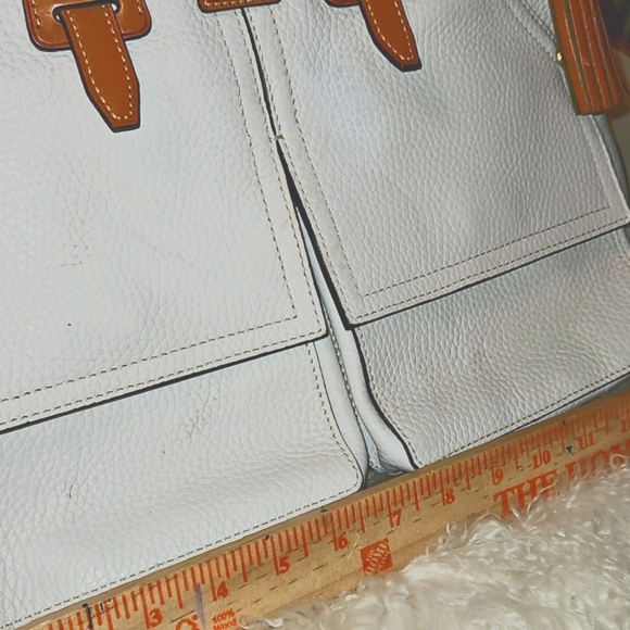 Dooney & Bourke  Florentine Clayton Tan and White Wth Tassels - Picture 3 of 15